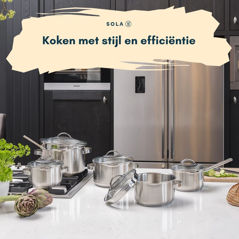 Sola Topfset Pearl 4-teilig – Edelstahl – downdraft-geeignet – Kochtöpfe Ø 16, 18, 20 cm & Stieltopf Ø 16 cm – geeignet für alle Herdarten