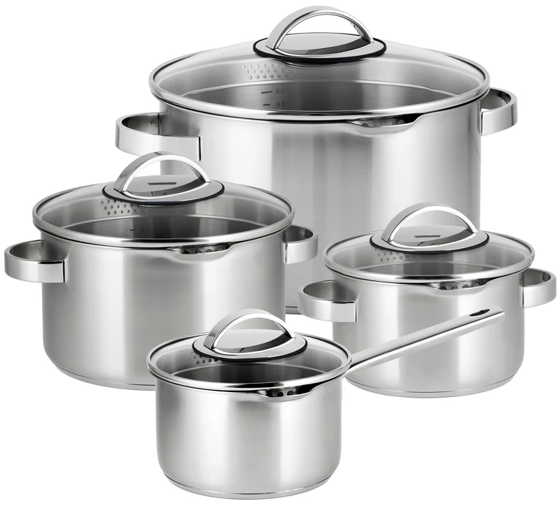 Sola Topfset Pearl 4-teilig – Edelstahl – downdraft-geeignet – Kochtöpfe Ø 16, 18, 20 cm & Stieltopf Ø 16 cm – geeignet für alle Herdarten