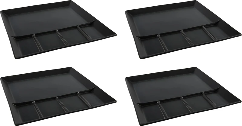 Cookinglife Fondueteller / Gourmetteller / Grillteller – 5 Fächer – Schwarz – 24 x 24 cm – 4 Stück