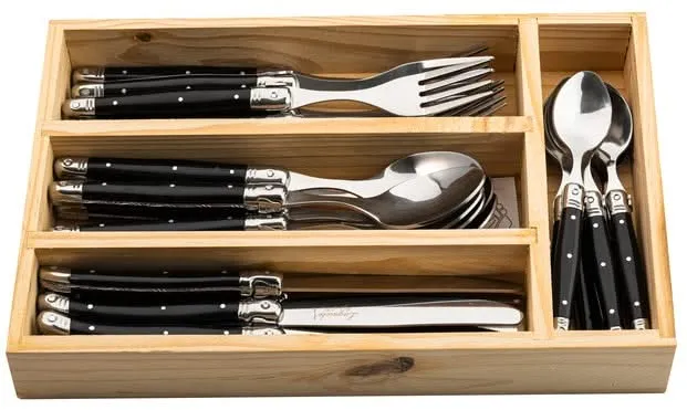 Laguiole Style de Vie Besteckset & Besteckkasten - Premium Line - Schwarz - 24 Teile / 6 Personen