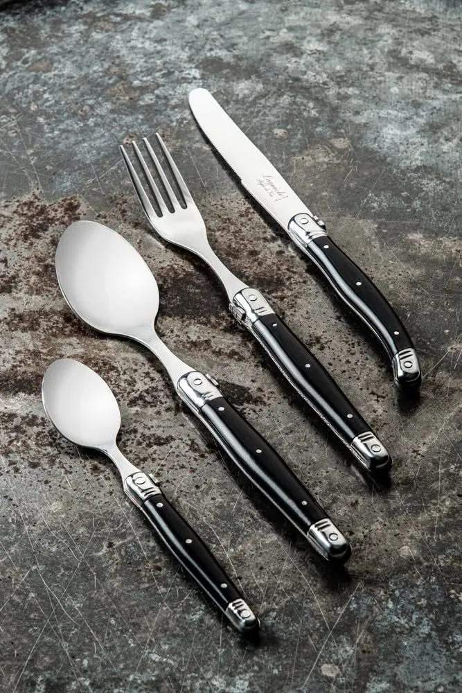 Laguiole Style de Vie Besteckset & Besteckkasten - Premium Line - Schwarz - 24 Teile / 6 Personen