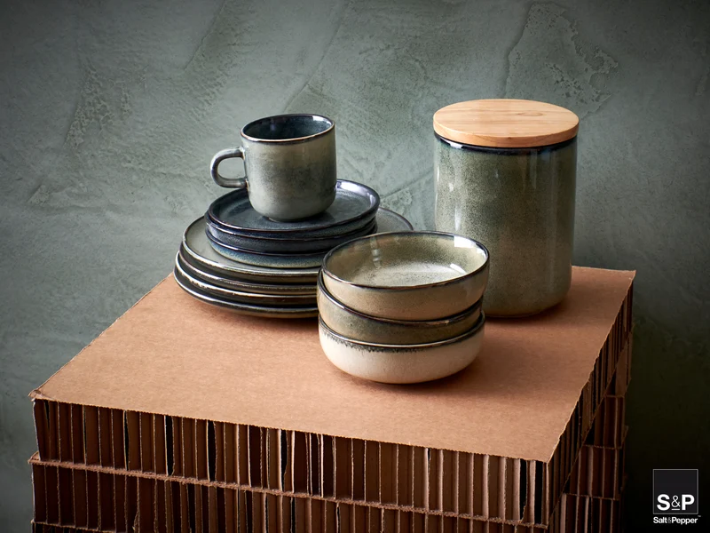 Salt & Pepper Geschirrset Meridian - Grün/Blau - 16-teilig / 4 Personen - 4 Speiseteller, 4 Frühstücksteller, 4 Schalen und 4 Tassen