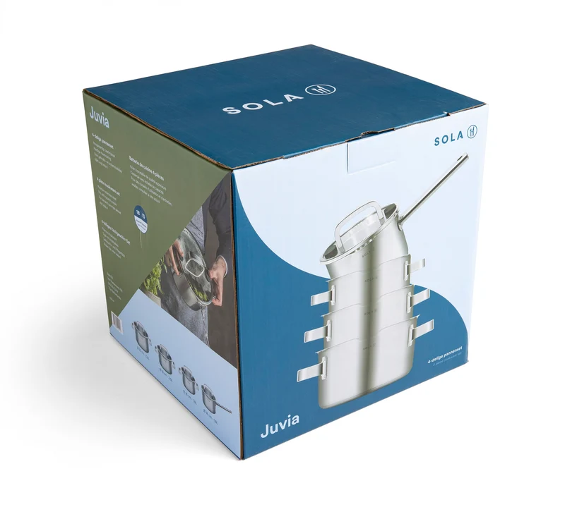 Sola Topfset Juvia 4-teilig – Edelstahl – downdraft-geeignet – Kochtöpfe Ø 16, 18, 20 cm & Stieltopf Ø 16 cm – geeignet für alle Herdarten