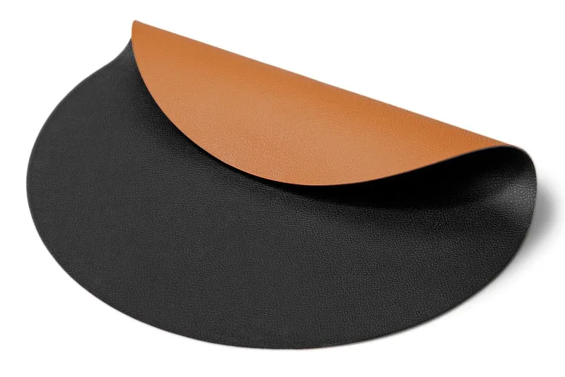 Cookinglife Tischsets - Doppelseitig - Veganes Leder - Cognac / Schwarz ø 38 cm - 6 Stück