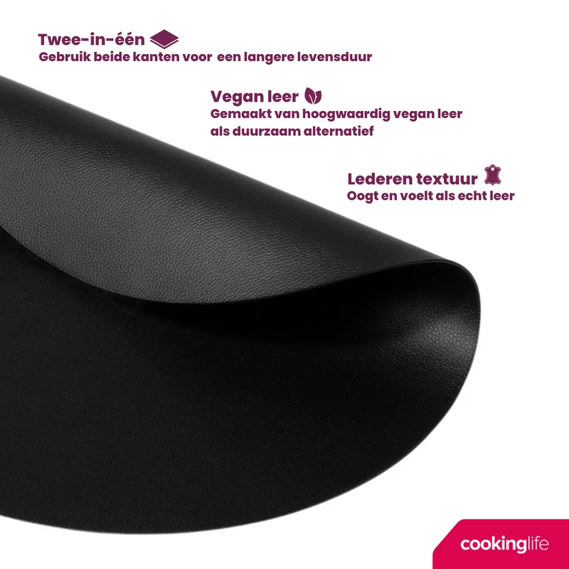 Cookinglife Tischsets - Veganes Leder - Schwarz - ø 38 cm - 6 Stück