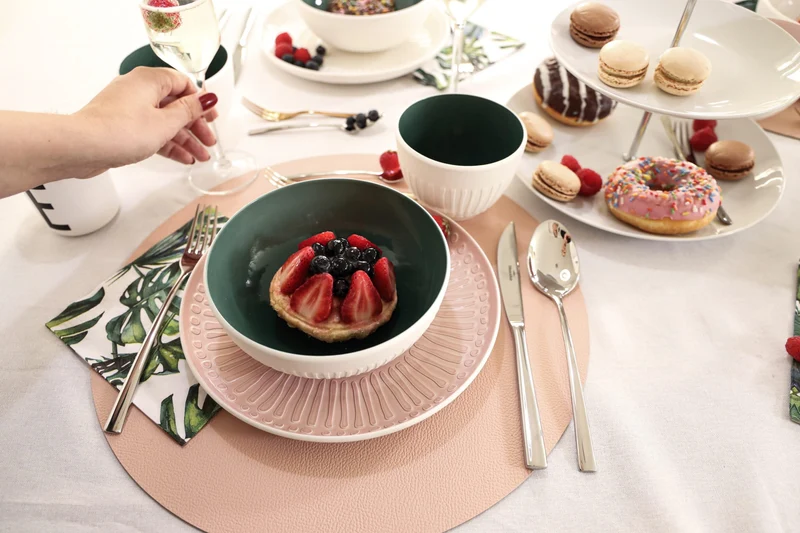 Cookinglife Tischsets - Doppelseitig - Veganes Leder - Grau / Rosa ø 38 cm - 6 Stück