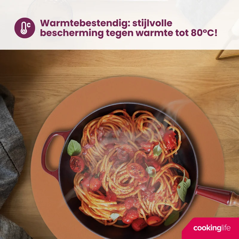 Cookinglife Tischsets - Doppelseitig - Veganes Leder - Cognac / Schwarz ø 38 cm - 6 Stück
