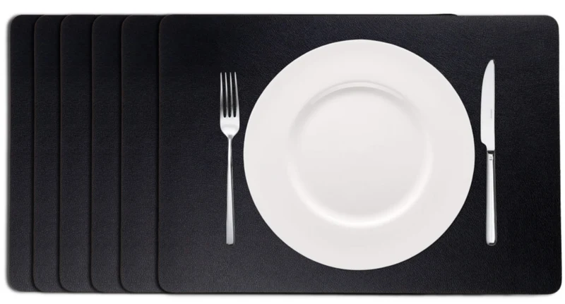 Cookinglife Tischsets - Veganes Leder - Schwarz - 46 x 33 cm - 6 Stück