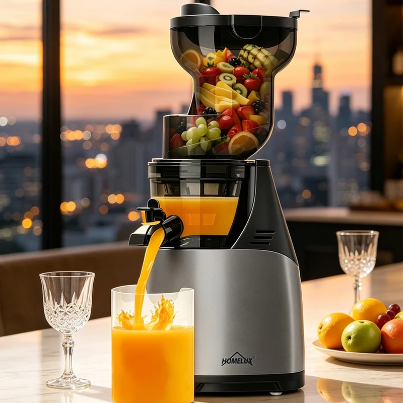 HOMELUX Slow Juicer Entsafter, 140mm XXL Einfüllschacht für ganze Früchte, 150W Kaltpresse Saftpresse, Hohe Saftausbeute