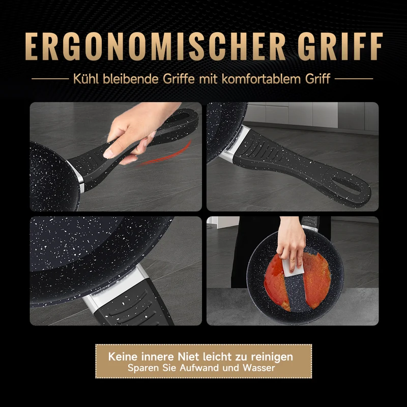 HOMELUX 3-teiliges Bratpfannen-Set Ø20/24/28cm, kratzfeste Antihaftbeschichtung, Induktion, für alle Herdarten geeignet