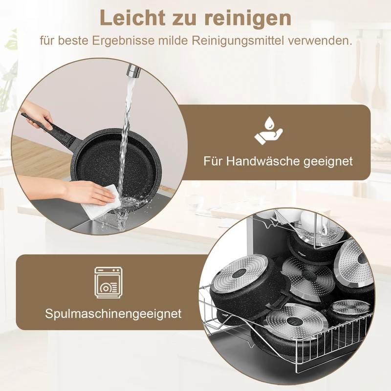 HOMELUX Kochgeschirr-Set 10-teilig, induktionsgeeignetes stapelbares Topfset für alle Herdarten, backofengeeignet, schwarz