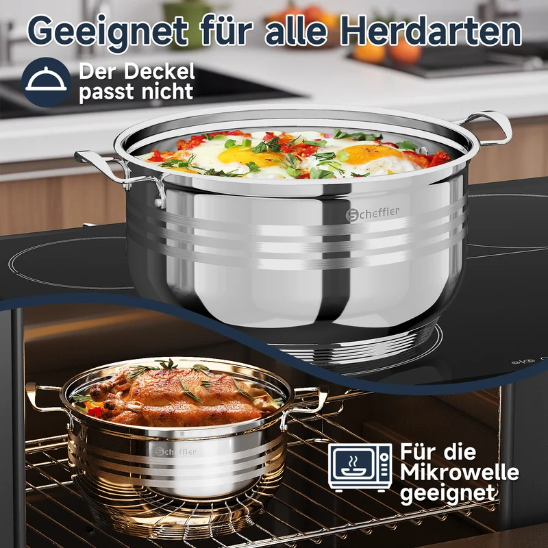 32/36/40 cm Topfset Scheffler Edelstahl Topfset 6-teilig, Kochgeschirr mit Deckel, induktionsgeeignet und passend für alle Herdarten