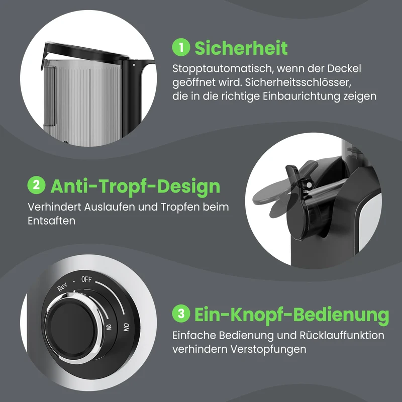 HOMELUX Slow Juicer 220W, 126mm XXL Einfüllschacht für Ganze Früchte, Elektrischer Entsafter Kaltpresse mit 2 Bechern