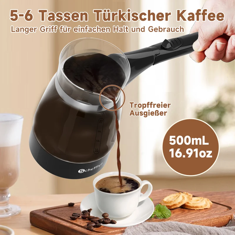 Elektrischer Türkischer Kaffeekocher 600W 0,5L Glas Mokkakocher Espressokocher
