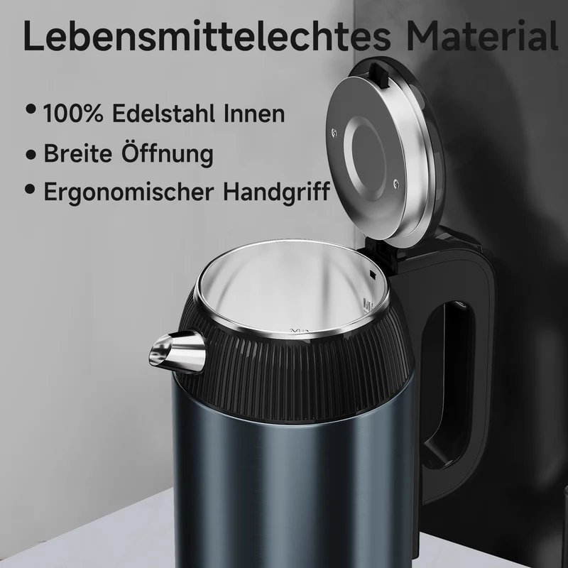 Wasserkocher 2,2L Kabellos 1500W BPA-frei, Schnellkochend, Retro Design Blau/Roségold
