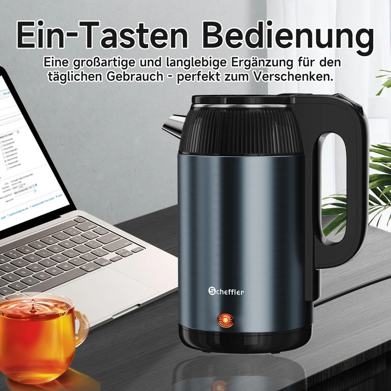 Wasserkocher 3L Kabellos 1500W BPA-frei, Schnellkochend, Retro Design Blau/Roségold