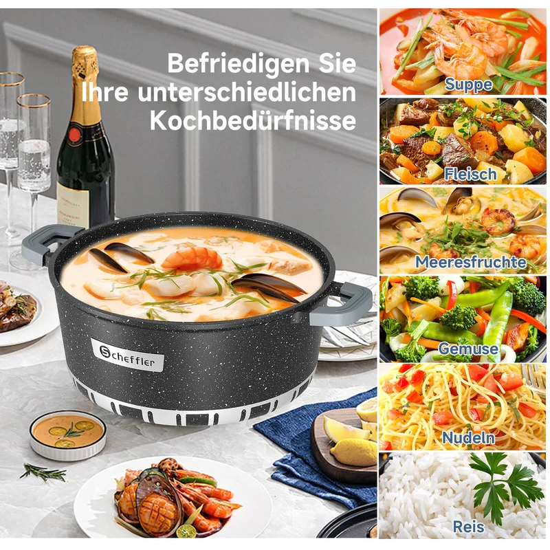 Scheffler Topfset Kochtopf Set mit Glasdeckel Antihaftbeschichtung Induktion für alle Herdarten geeignet