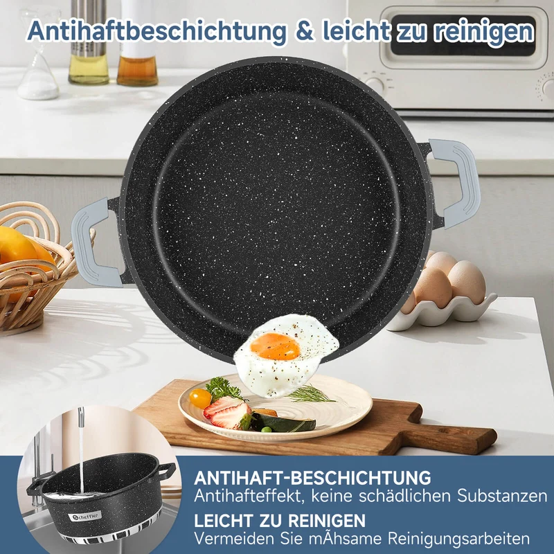 Scheffler Kochtopf mit Glasdeckel für Induktion Aluguss Antihaft Topf, hitzebeständig, energiesparend, frei von PFOA & PFOS