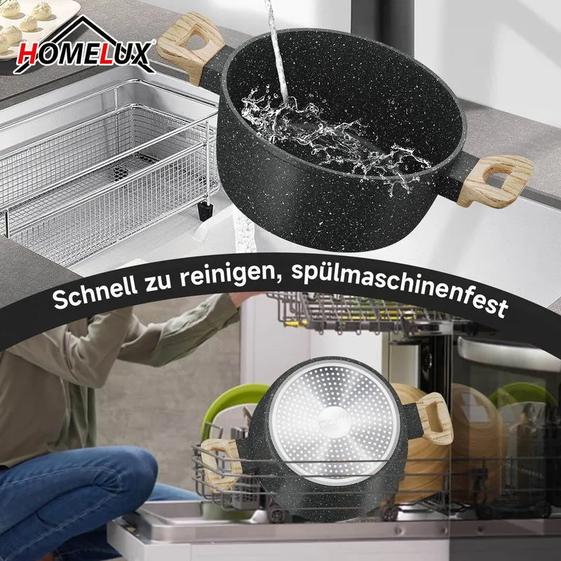 12-tlg Topf und Pfannen Set Topfset Induktion 12-teilige Kochtopf mit Glasdeckel Töpfe und Bratpfanne Set