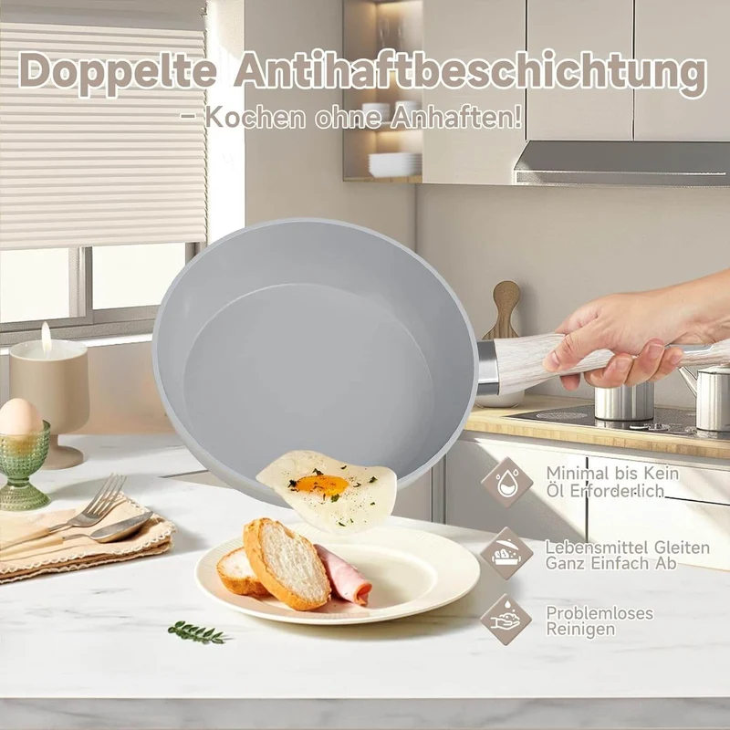 HOMELUX 3tlg Pfannenset Ø20/24/28cm Pfannen beschichtete Pfanne,Pfanne Induktion mit Antihaft-Beschichtung,geeignet für alle Herdarten