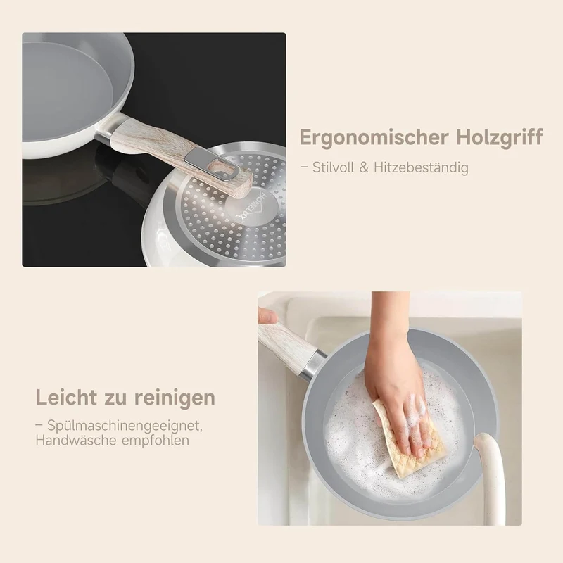 HOMELUX 3tlg Pfannenset Ø20/24/28cm Pfannen beschichtete Pfanne,Pfanne Induktion mit Antihaft-Beschichtung,geeignet für alle Herdarten