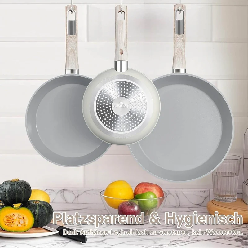 HOMELUX 3tlg Pfannenset Ø20/24/28cm Pfannen beschichtete Pfanne,Pfanne Induktion mit Antihaft-Beschichtung,geeignet für alle Herdarten