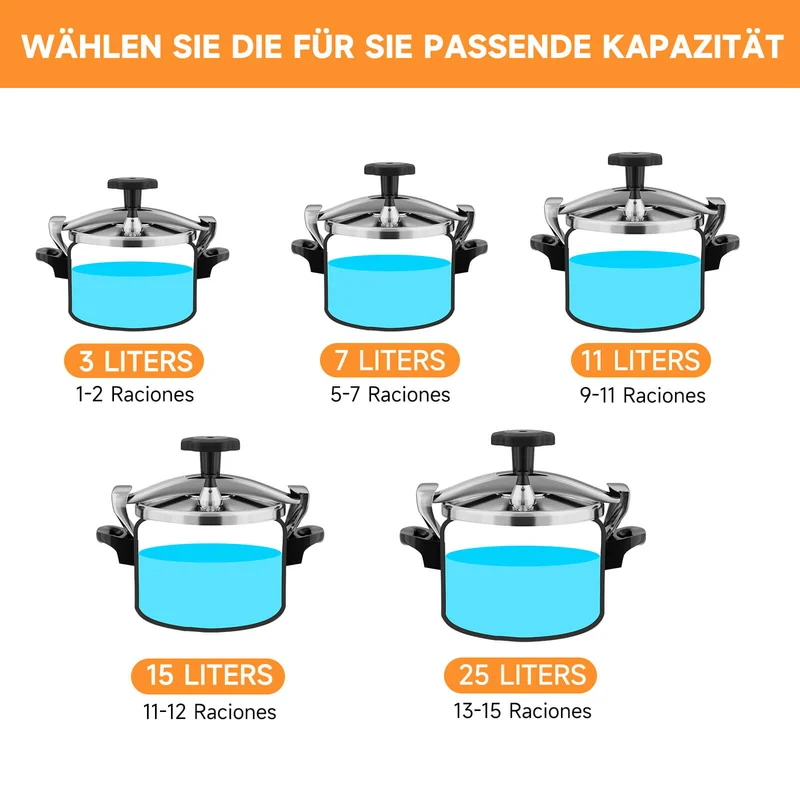 3L / 7L / 11L / 15L / 25L Schnellkochtopf Aluguss Dampfkochtopf Induktion Druckbehälter für alle Herdarten