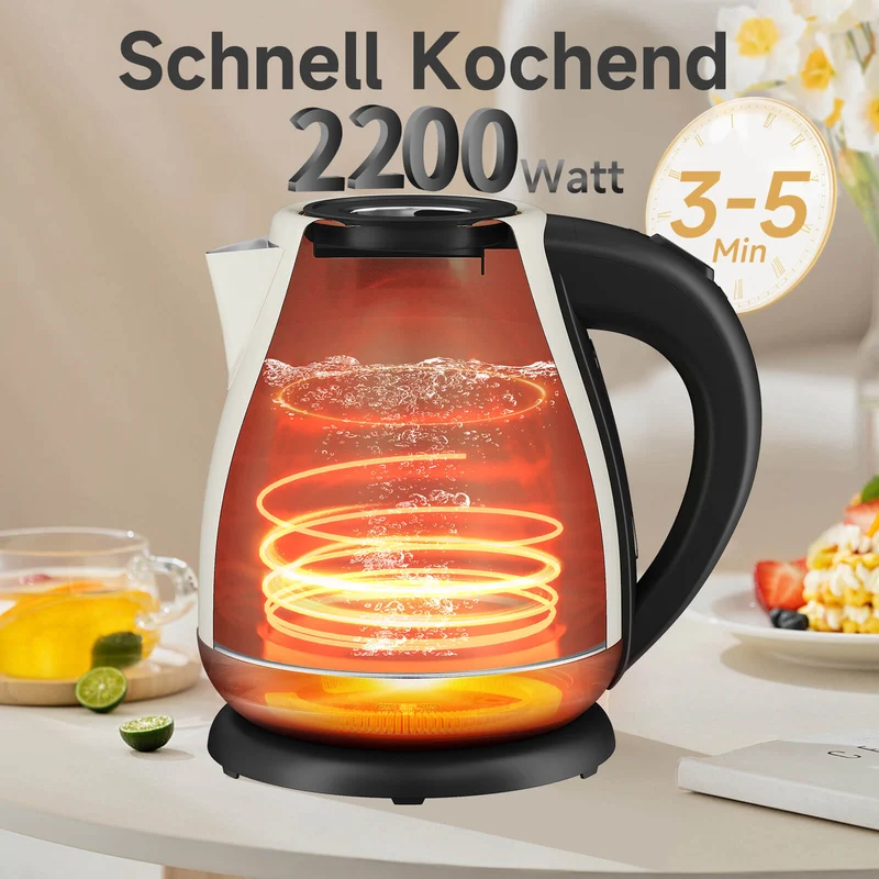 Elektrischer Retro Wasserkocher mit Thermometer – 1,7L, Edelstahl, 2200 Watt