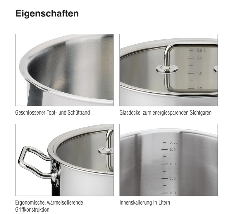 Spring Topf-Set mit Glasdeckel BRIGADE BASIC 3-teilig