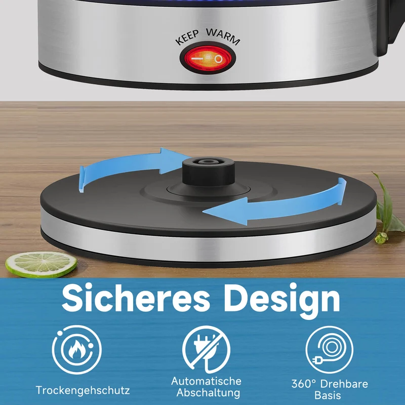 2200 Watt Teekocher 1,8L Wasserkocher Glas 0,8L Teekanne mit Sieb Teemaschine