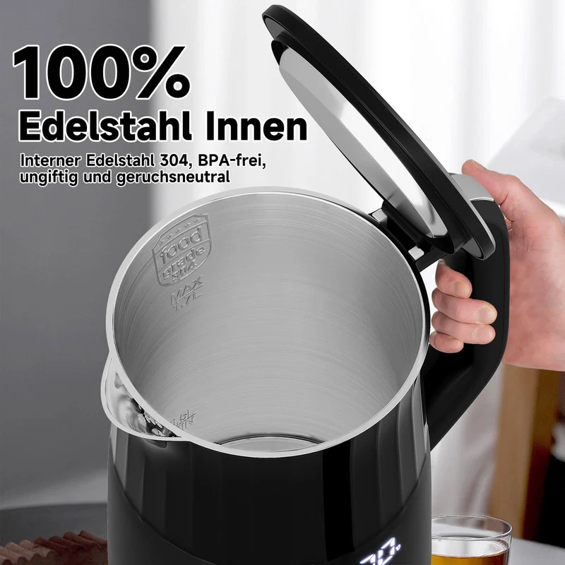 2200W Elektrischer Wasserkocher mit Temperaturwahl 40-100°C Edelstahl Doppelwand