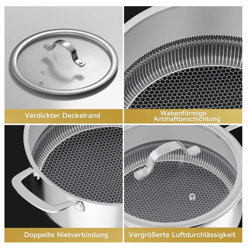 Edelstahl Kochtopf Induktion mit Glasdeckel Schmortopf Antihaft in 20/24/26 cm