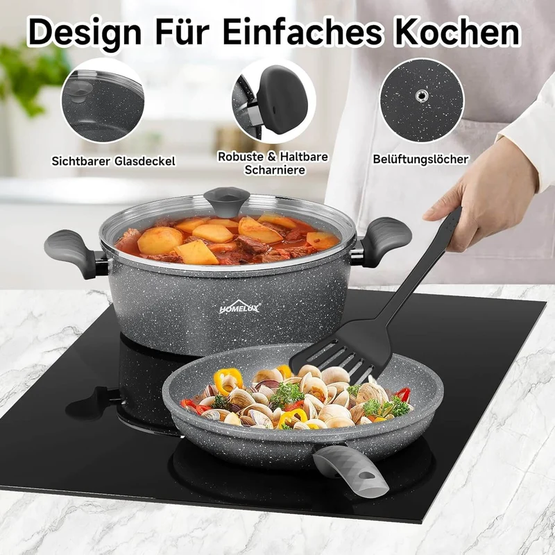 HOMELUX 10-teiliges Topfset Induktion Hochwertiges Kochgeschirr für jeden Haushalt