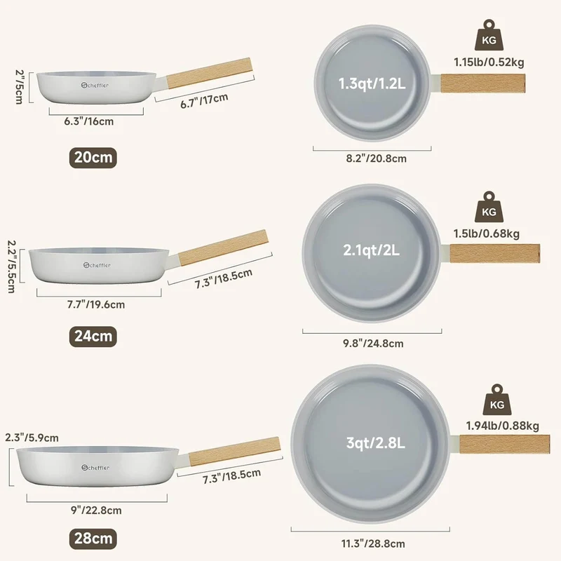 Pfannen-Set Pfanne Ø20/24/28 cm Bratpfanne Antihaftbeschichtung Pfanne Induktion geeignet für alle Herdarten