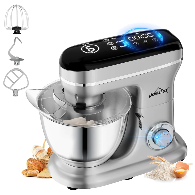 HOMELUX Knetmaschine 8L – 1800W, 6 Geschwindigkeiten, LED-Touchscreen, Edelstahl-Rührschüssel, leise & leistungsstark für Teig & mehr
