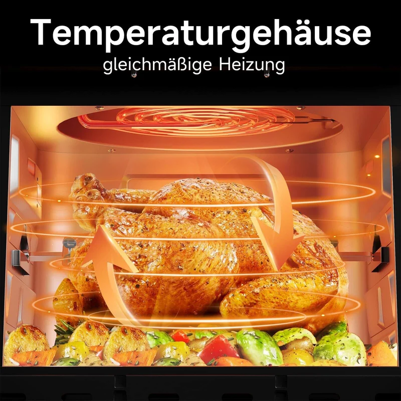 12L Heißluftfritteuse mit Rotationsfunktion, 12 voreingestellten Programmen und LED-Display, 1800W Heißluftofen mit Drehspieß