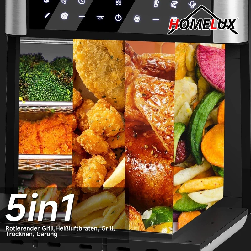 12L Heißluftfritteuse mit Rotationsfunktion, 12 voreingestellten Programmen und LED-Display, 1800W Heißluftofen mit Drehspieß