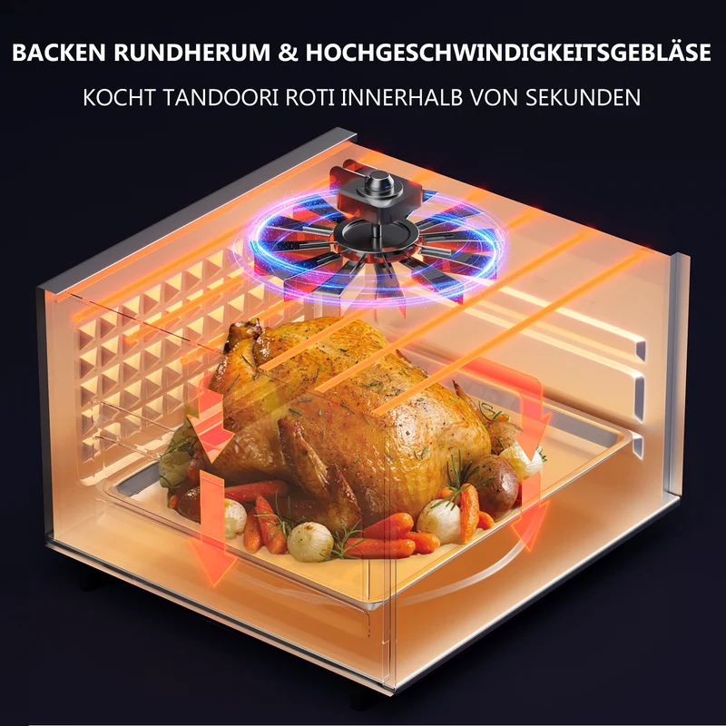 Scheffler Minibackofen Mini-Tandoor 2100 W mit Antihaftbeschichtete Deckplatte, großes Sichtfenster