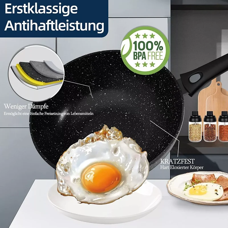 Wokpfanne Induktion Abnehmbarer Griff Deckel 28 30 32 cm Antihaft