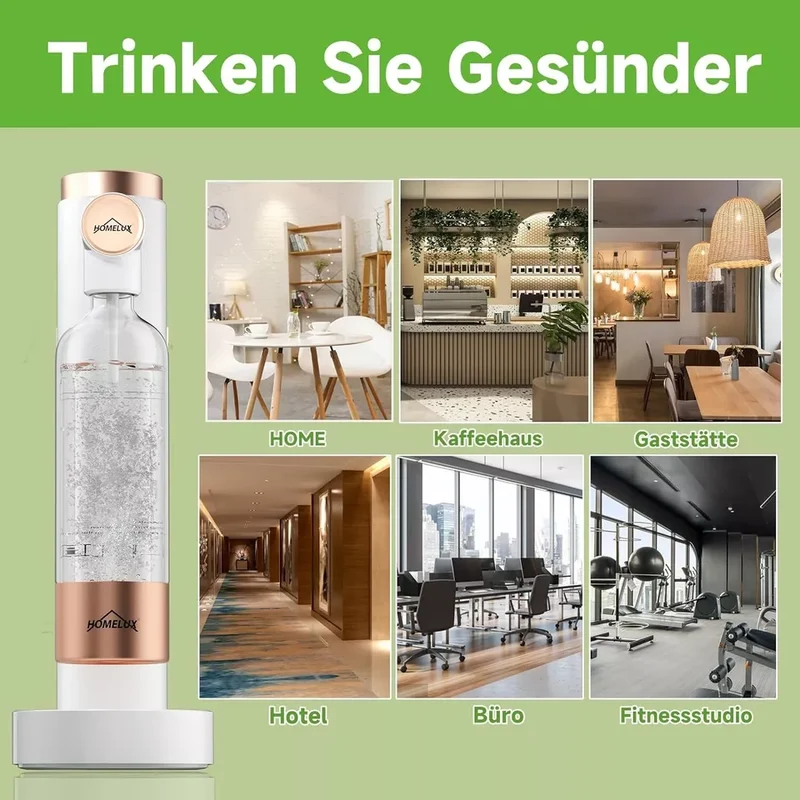 HOMELUX Soda Maker Sprudelwasser Maschine mit / ohne BPA-freien 1L PET-Flaschen / Edelstahlflasche (316er-Edelstahl)