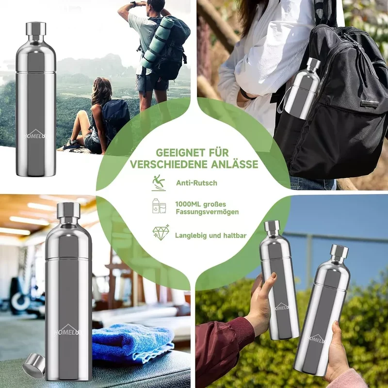 HOMELUX Soda Maker Sprudelwasser Maschine mit / ohne BPA-freien 1L PET-Flaschen / Edelstahlflasche (316er-Edelstahl)