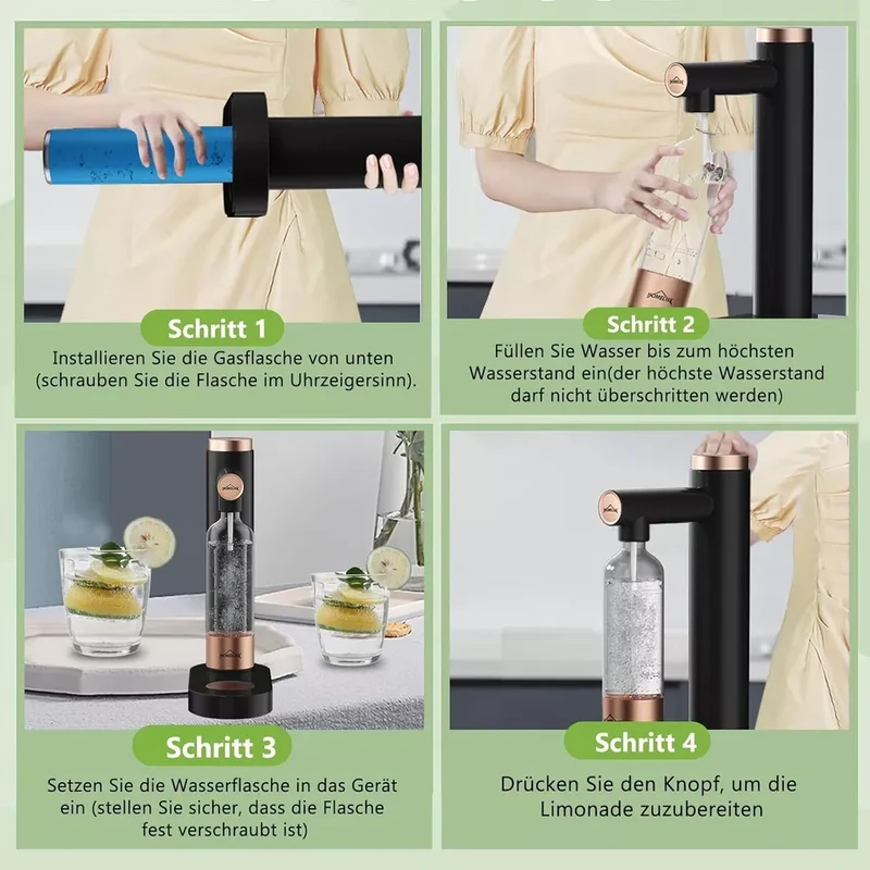 HOMELUX Soda Maker Sprudelwasser Maschine mit / ohne BPA-freien 1L PET-Flaschen / Edelstahlflasche (316er-Edelstahl)