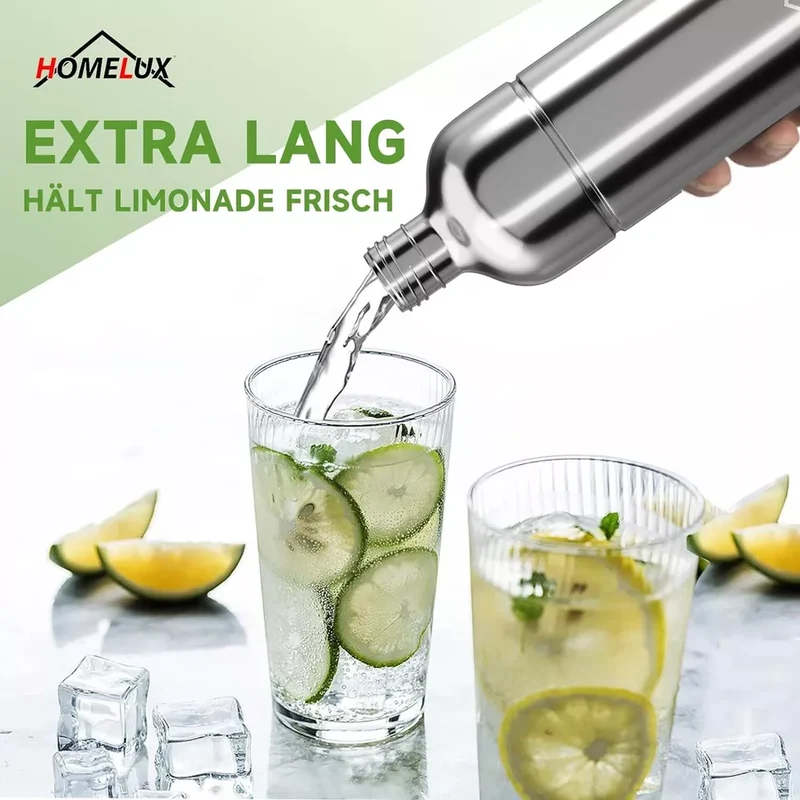 HOMELUX Soda Maker Sprudelwasser Maschine mit / ohne BPA-freien 1L PET-Flaschen / Edelstahlflasche (316er-Edelstahl)