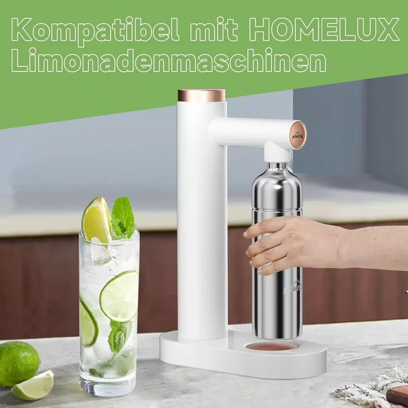 HOMELUX Soda Maker Sprudelwasser Maschine mit / ohne BPA-freien 1L PET-Flaschen / Edelstahlflasche (316er-Edelstahl)