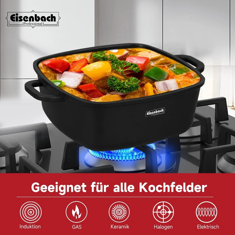 Topf Induktion Töpfe mit Glasdeckel Kochtöpfe für Induktion, mit Antihaft-Beschichtung, Spülmaschinenfest, Suppentopf