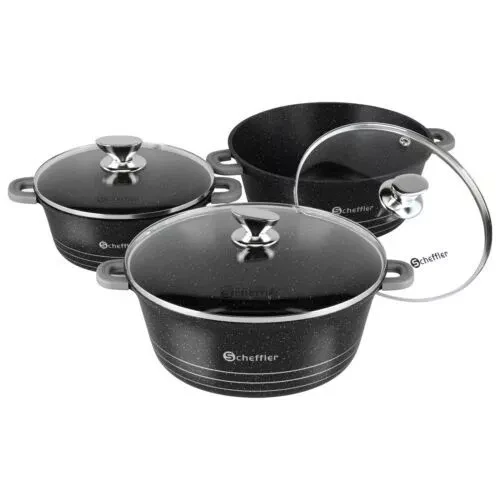Scheffler Topfset mit Glasdeckel Kochtopf Set Induktions Töpfe Set, 2.2L/24cm,4L/28cm,6L,Töpfe Set, mit Antihaftbeschichtung