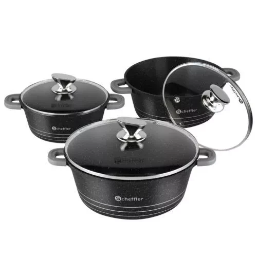 Scheffler Topfset mit Glasdeckel Kochtopf Set Induktions Töpfe Set, 2.2L/24cm,4L/28cm,6L,Töpfe Set, mit Antihaftbeschichtung