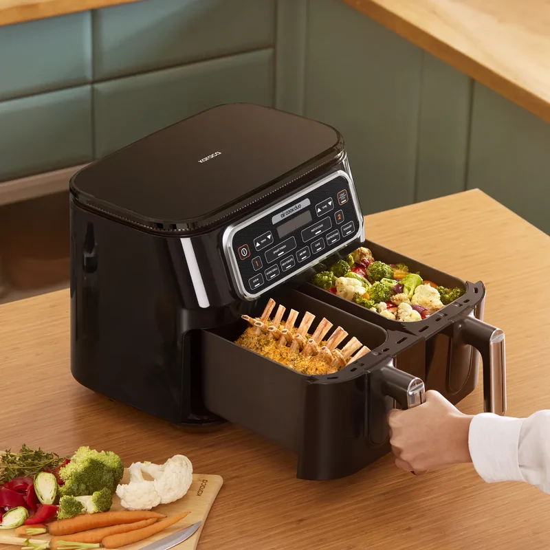 Karaca Air Cook Duo Heißluftfritteuse XXXL 8 Liter, Black Chrome, 8 Personen, 2500W
