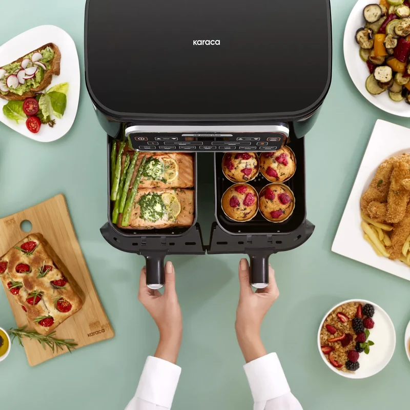 Karaca Air Cook Duo Heißluftfritteuse XXXL 8 Liter, Black Chrome, 8 Personen, 2500W