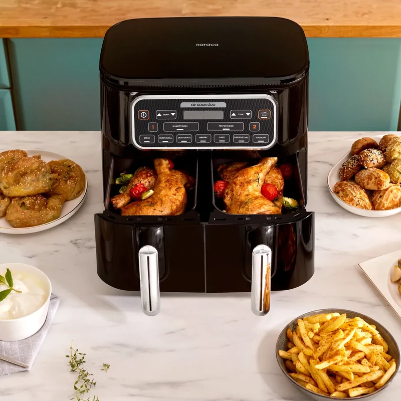 Karaca Air Cook Duo Heißluftfritteuse XXXL 8 Liter, Black Chrome, 8 Personen, 2500W